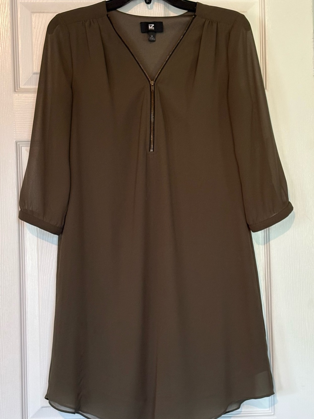 Iz Byer Olive Zip-Front Midi Dress